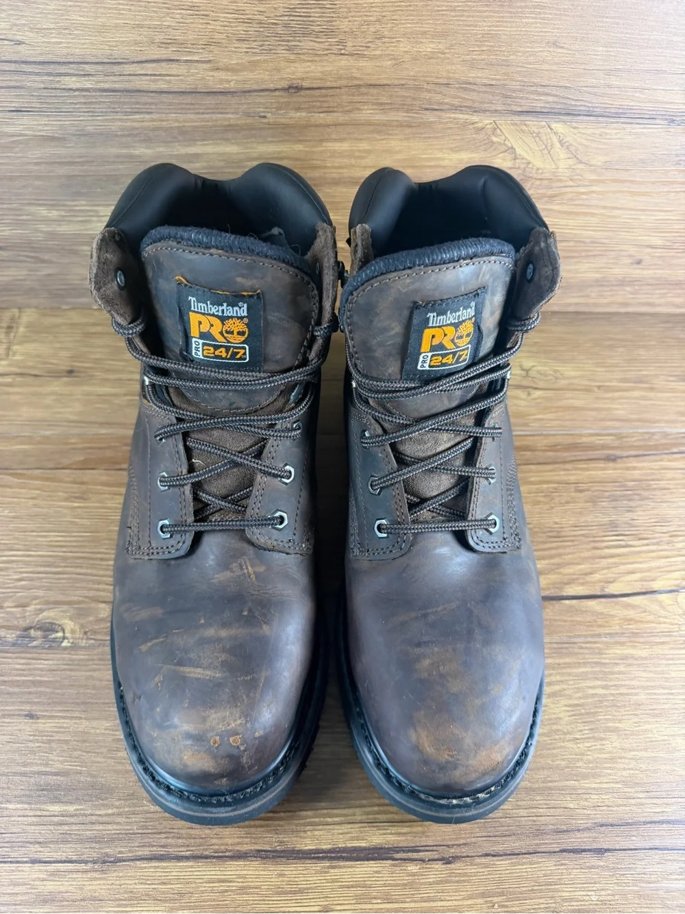 Timberland PRO Pit Boss Steel Toe Work Boots Brown Leather Mens 10.5 Shoes